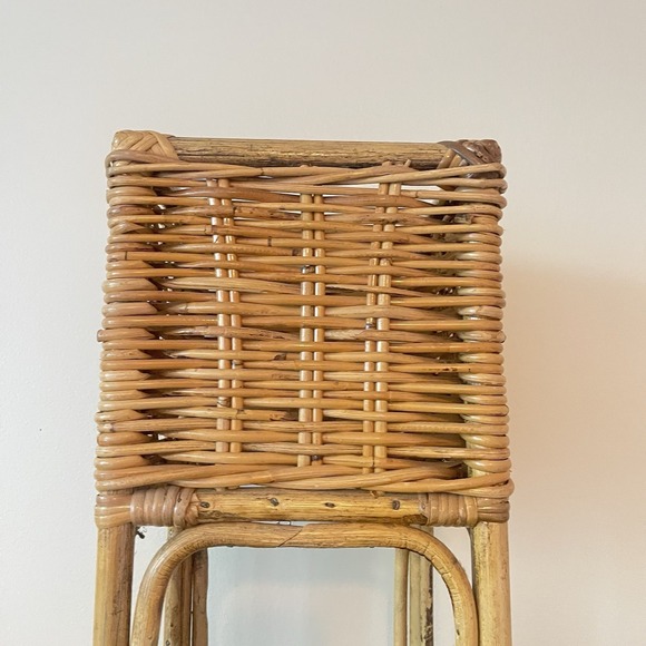 Vintage Art Nouveau Molded Rattan Burnt Bamboo Square Plant Stand Table MCM Boho - Picture 6 of 9